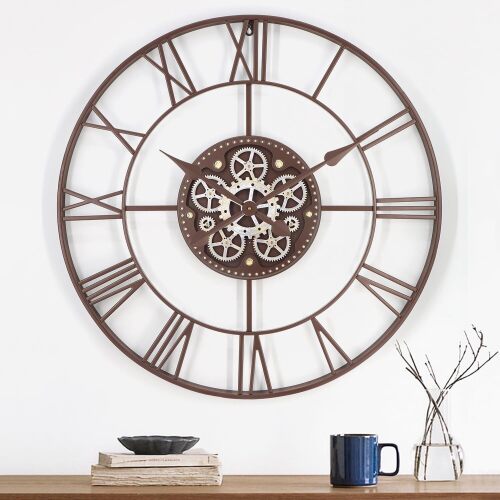 29 Inch Large Wall Clocks for Living Room Decor with Moving Gears,Large Wall Clock Industrial Steampunk,Oversized Metal Analog Wall Clocks for Farmhouse Home Battery Operated - Lot 1221