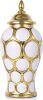 13.3" White and Gold Luxury Ceramic Ginger Jar Vase With Lid - Modern Decorative Vase for Home, Living Room, Kitchen, Dining Table, Cabinet, Bookshelf Decor and Storage - Thumbnail 1