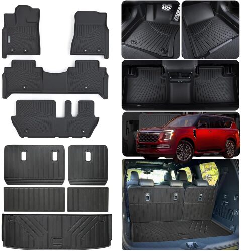 Floor Mats for 2025 Nissan Armada 8 Seats with Trunk mat TPE All Weather Protection 3 Rows Car Floor Liners & Cargo Liners - Lot 1296
