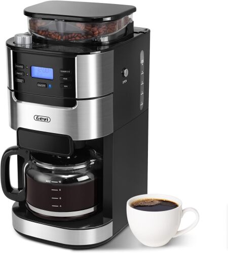 Gevi 10-Cup Drip Coffee Maker with Built-in Burr Grinder & Programmable Timer, 1.5L Water Tank, Auto Keep-Warm, Reusable Filter - Fresh Ground Coffee Machine - Lot 1276