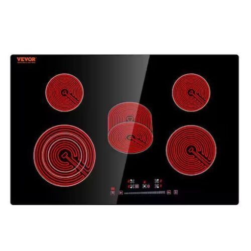VEVOR Built in Electric Stove Top 30 in. 5 Burners Glass Radiant Cooktop with Sensor Touch Control, Timer and Child Lock, Black - Lot 88JF