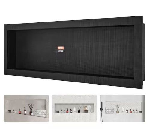 VEVOR 50 in. W x 16 in. H x 3.5 in. D Shower Niche Ready for Tile Single Shelf Organizer in Black - Lot 121JF