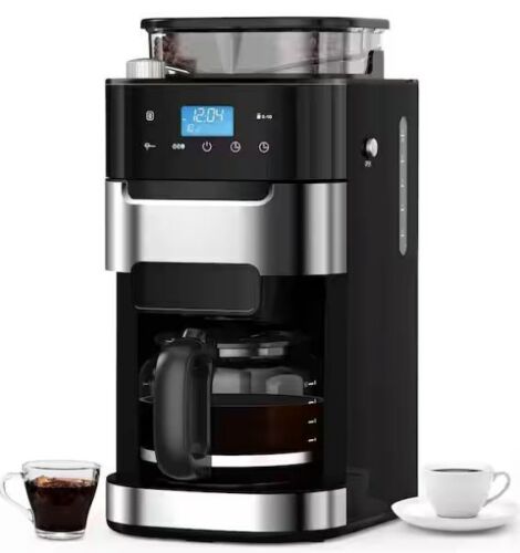 COWSAR 10-Cup Stainless Steel Drip Coffee Maker with Built-In Adjustable Grind and Brew in Black - Lot 127JF