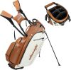 Golf Club Stand Bag PU Leather 6-Way Full Length Top Dividers 8 Pockets Cooler Pouch Adjustable Detachable Shoulder Dual Straps - Thumbnail 1