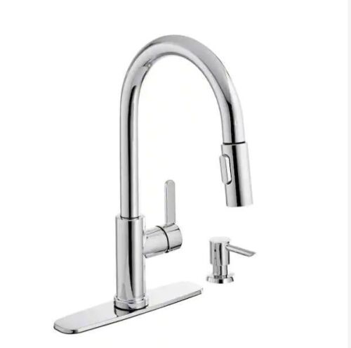 Glacier Bay Paulina Single-Handle Pull-Down Sprayer Kitchen Faucet with TurboSpray, FastMount and Soap Dispenser in Polished Chrome - Lot 234JF