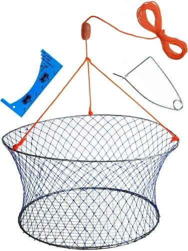Wire Grid Bottom Crab Nets Two Ring Crab Kit with Harness and Bait Clip 24” x 20” x 12” - Lot 453
