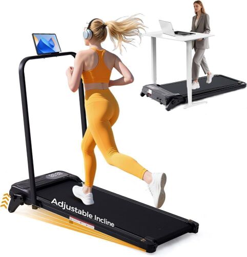 Foldable Walking Pad Treadmill with Handle Bar and Adjustable Incline, 3.5HP - Lot 465