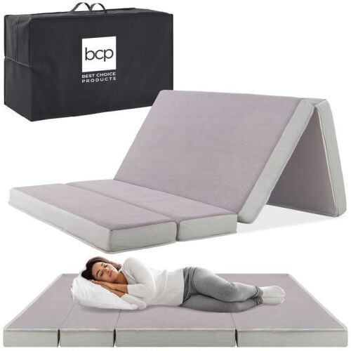 Full Folding Portable Gray Mattress Topper w/ Plush Foam - 4in - Lot 466