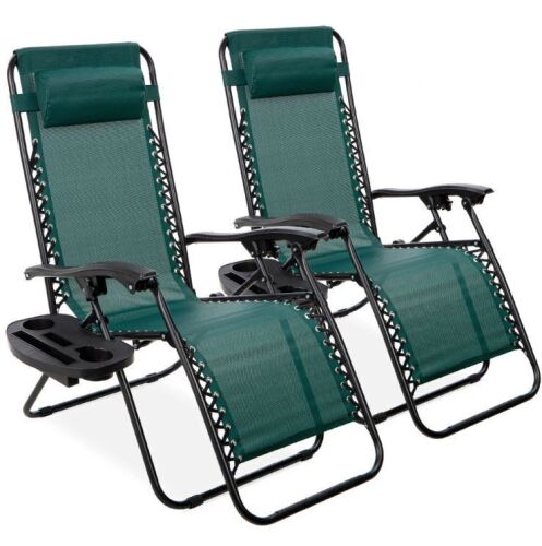 Set of 2 Adjustable Zero Gravity Patio Chair Recliners w/ Cup Holders - Lot 565