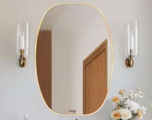 Gold Oval Wall Mounted Aluminum Alloy Mirror 24 in. W x 36 in. H - Lot 622JF