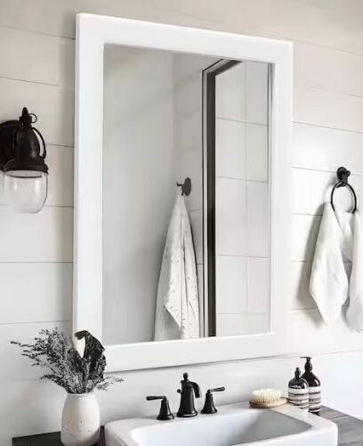 24 in. W x 32 in. H Rectangular White Wood Frame Wall Mirror - Lot 737JF