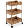 3-Tier Water Hyacinth Rolling Utility Cart w/ Weaved Baskets - Thumbnail 1