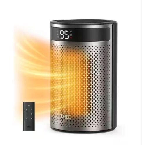 DREO 1500W 9.84 in. Portable Ceramic Electric Convection Space Heater, 3-Heat Levels, Thermostat, Remote, 12H Timer in Black - Lot 536JF