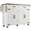 Nestfair White Wood 53.5 in. Kitchen Island with Power Outlet, Drop Leaf and Drawers - Thumbnail 1
