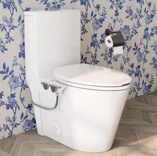 Hanikes ADA Height Dual Flush Toilet in White 1.1/1.6 GPF with Warm Bidet Attachment, Multi Clean & Nozzle Guard - Lot 44JF