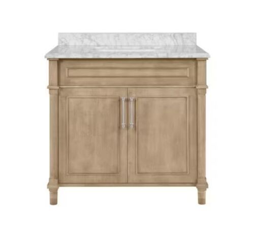 Home Decorators Collection Aberdeen 36 in. Single Sink Antique Oak Bath Vanity with Carrara Marble Top - Lot 10JF