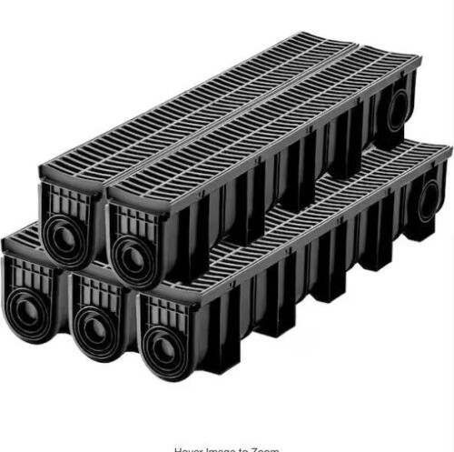 VEVOR Trench Drain System 39 in. L x 5.8 in. W x 7.5 in. D Drainage Trench with Plastic Grate and End Cap Channel Drain 5 Pack - Lot 87JF