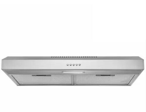 AKDY 24 in. 58 CFM Convertible Under Cabinet Range Hood in Brushed Stainless Steel with 2 Carbon Filters and Push Button - Lot 428JF