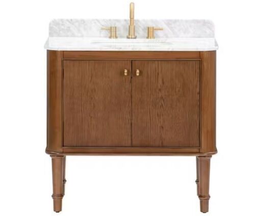 Home Decorators Collection Collette 36 in. Single Sink Cinnamon Oak Bath Vanity with Carrara White Marble Top - Lot 5JF