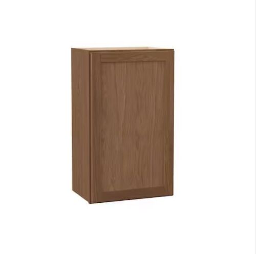 Hampton Bay Sinclair 18 in. W x 12 in. D x 30 in. H Assembled Wall Cabinet in Shaker Saddle Oak - Lot 438JF