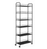 Tileon 6-Shelf Black Metal Slim Storage Rack with Baskets (23 in. W x 6 in. D x 61 in. H) - Thumbnail 1