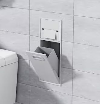 Simple Project 8 in. W x 20 in. H x 5.5 in. D. Recessed Waterproof Stainless Steel Bathroom Niche with Built-in Trash Can - Lot 523JF