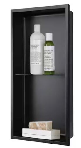 AKDY 12 in. W x 24 in. H x 4 in. D 18-Gauge Stainless Steel Double Shelf Bathroom Shower Wall Niche in Matte Black - Lot 524JF