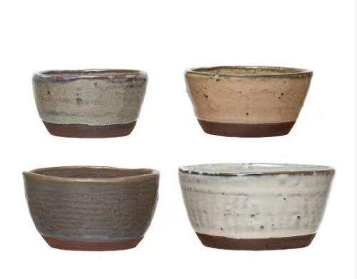 Storied Home 4.5 in. 7.94 fl. oz. Multi-Colored Stoneware Serving Bowls with Reactive Glaze Finish (Set of 4) - Lot 719JF