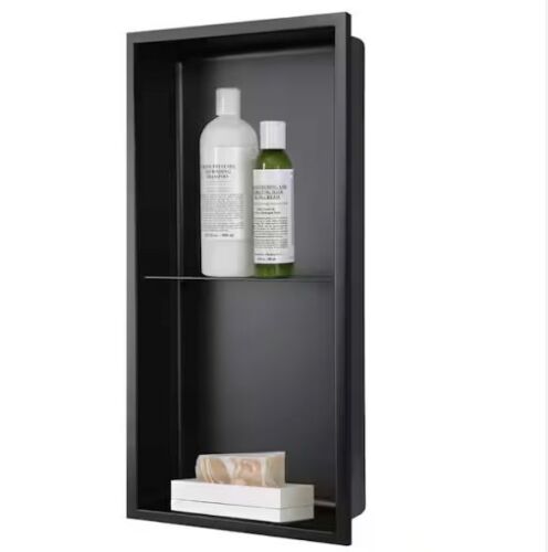AKDY 12 in. W x 24 in. H x 4 in. D 18-Gauge Stainless Steel Double Shelf Bathroom Shower Wall Niche in Matte Black - Lot 722JF