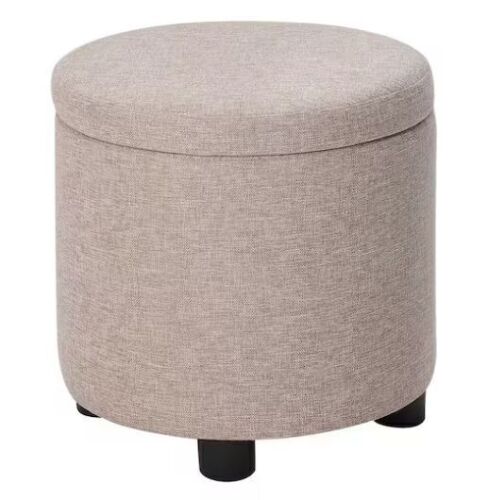 Convenience Concepts Designs4Comfort Tan Fabric Round Accent Storage Ottoman with Reversible Tray Lid - Lot 712JF