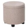 Convenience Concepts Designs4Comfort Tan Fabric Round Accent Storage Ottoman with Reversible Tray Lid - Thumbnail 1