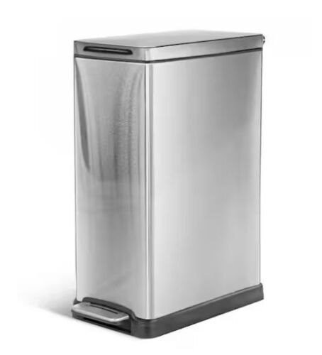 Home Zone Living 11.9 Gal. Stainless Steel Step on Kitchen Trash Can with Soft Close Lid and Slim Shape - Lot 214JF