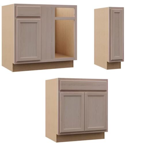 Lot of (3) Hampton Bay Recessed Panel Base Cabinets in Unfinished - Lot 65JF