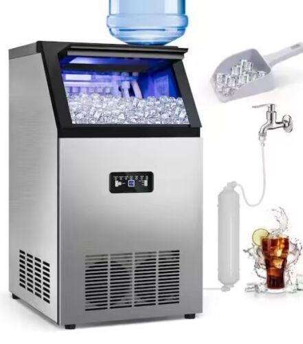 Commercial Freestanding Ice Maker 100 lb./24H, 20 lb. Storage, 2 Water Inlet Modes, Stainless Steel - Lot 18JF