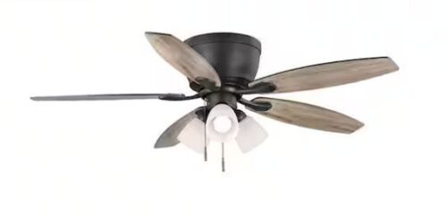 Hampton Bay Sidlow 52 in. Indoor LED Bronze Hugger Dry Rated Ceiling Fan with 5 QuickInstall Reversible Blades and Light Kit - Lot 609JF