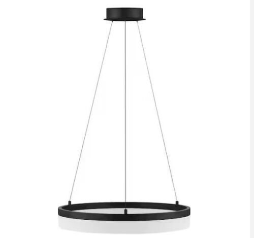 Home Decorators Collection Kipling 35-Watt Black Modern Integrated LED Pendant Light with Frosted Acrylic Shade - Lot 417JF
