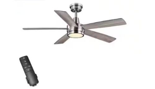 Hampton Bay Fanelee 54 in. White Color Changing LED Brushed Nickel Smart Ceiling Fan with Light Kit and Remote Powered by Hubspace - Lot 418JF