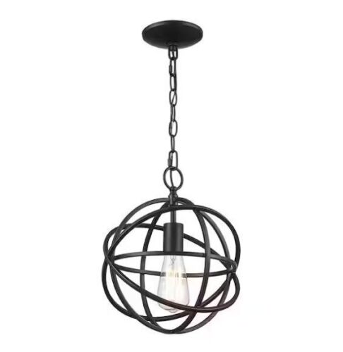 Home Decorators Collection Sarolta Sands 1-Light Black Mini Pendant Light Fixture with Caged Orb Metal Shade - Lot 505JF