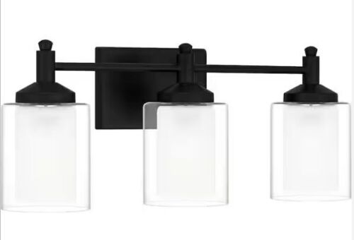 DSI LIGHTING Jaylin 22 in. 3-Light Matte Black Vanity Light with Clear and Frosted Glass Shades - Lot 603JF