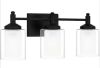 DSI LIGHTING Jaylin 22 in. 3-Light Matte Black Vanity Light with Clear and Frosted Glass Shades - Thumbnail 1