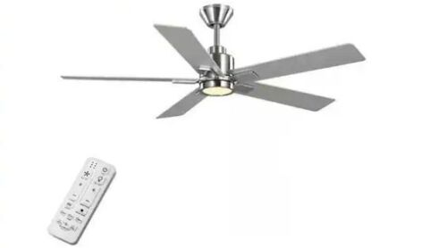 Hampton Bay Zandra 52 in. White Changing Integrated LED Indoor Brushed Nickel Ceiling Fan w/Light Kit and Remote Powered by Hubspace - Lot 607JF