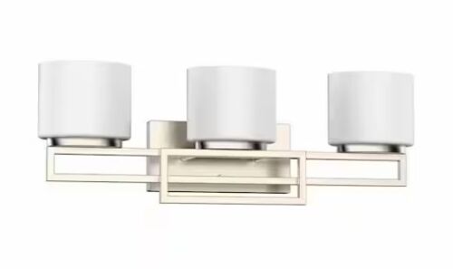 Hampton Bay Tustna 26 in. 3-Light Brushed Nickel Bathroom Vanity Light with Opal Glass Shades - Lot 304JF