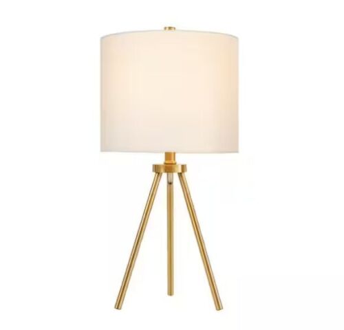 Hampton Bay Quinby 22 in. Gold Tripod Table Lamp with White Fabric Shade - Lot 319JF