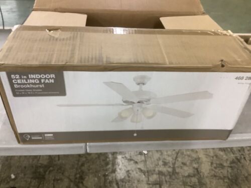 Hampton Bay Brookhurst 52 in. LED Indoor White Ceiling Fan with Light Kit - 1 Broken Glass Shade - Lot 409JF