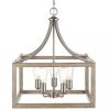 Hampton Bay Boswell Quarter 20 in. 5-Light Brushed Nickel Farmhouse Square Pendant Chandelier with Weathered Wood Accents - Thumbnail 1