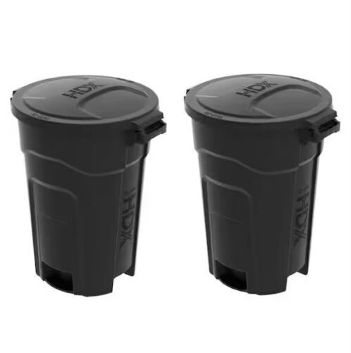 HDX 32 gal. Black Heavy Duty Outdoor Trash Can with Domed Lid (2-Pack) - Lot 508JF
