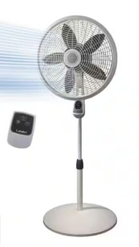 Lasko 18 in. 3 Speed Pedestal Fan for Home in White with 90° Oscillation, Adjustable Height, 4-Hour Timer and Remote Control - Lot 503JF