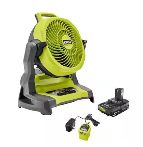 RYOBI ONE+ 18V Cordless 7-1/2 in. Bucket Top Misting Fan Kit with 1.5 Ah Battery and Charger - Lot 107JF