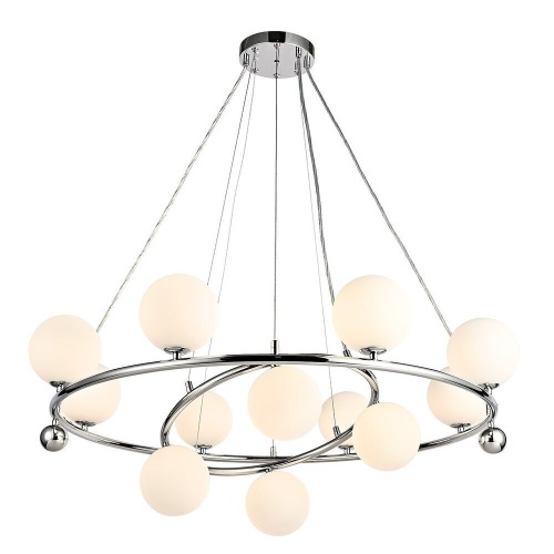 Chrome 12-Light Pendant Light Fixture with Milky Glass Globes, G9 Bulbs, 35" - Lot 115