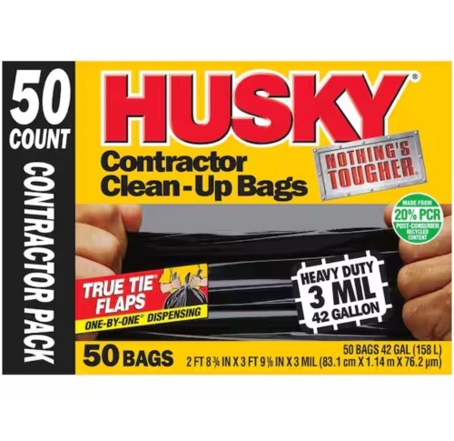 Husky 42 Gal. Heavy-Duty Contractor Clean-Up Bags with 20% PCR (50-Count) - Lot 549JF